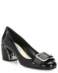 Prada Patent Leather Buckle Block Heel Pumps