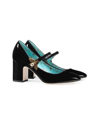 Gucci Patent Leather Mid Heel Pump With Bee
