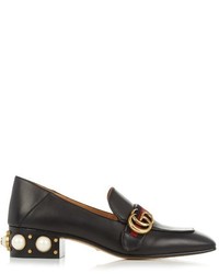 Gucci Peyton Faux Pearl Heel Leather Pumps