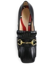 Gucci Polly Gg Leather Block Heel Pumps