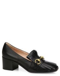 Gucci Polly Gg Leather Block Heel Pumps