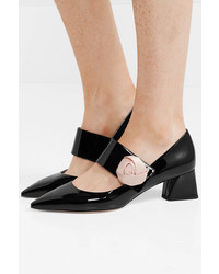 Roger Vivier Rose Button Med Patent Leather Mary Jane Pumps