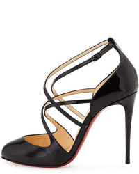 Christian Louboutin Soustelissimo Strappy Red Sole Pump Black