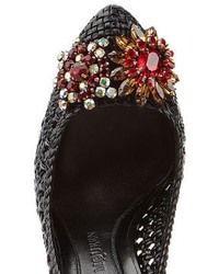 Alexander McQueen Woven Leather Pumps With Crystal Embellisht