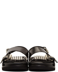 McQ Alexander Ueen Black Leather Silver Buckle Sandals