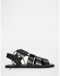Asos Brand Gladiator Sandals In Black Leather With Tie Lace