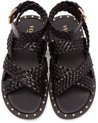 Versace Black Braided Leather Sandals