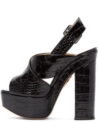 Charlotte Olympia Black Croc Embossed Electra Sandals