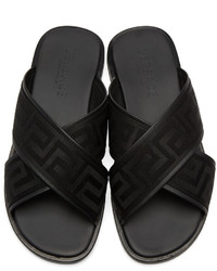 Versace Black Cross Strap Sandals