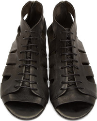 Marsèll Black Grained Leather Lace Up Sandals
