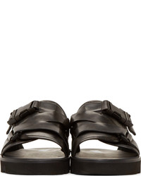 MSGM Black Leather Buckle Sandals