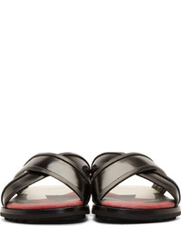 Alexander McQueen Black Leather Crisscross Strap Sandals
