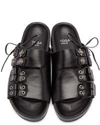 Toga Virilis Black Leather Embellished Sandals