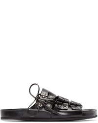 Toga Virilis Black Leather Embellished Sandals