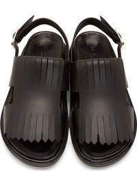 Marni Black Leather Fringe Sandals