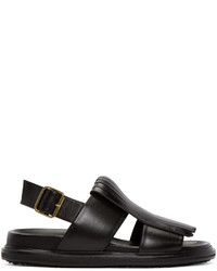Marni Black Leather Fringed Sandals