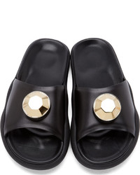 Christopher Kane Black Leather Gold Gem Pool Sandals