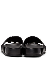 Balmain Black Leather Pom Pom Sandals