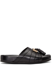 Balmain Black Leather Pom Pom Sandals