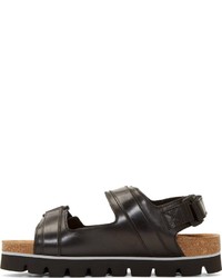 MSGM Black Leather Slingback Sandals