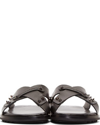 Alexander McQueen Black Leather Studded Cross Sandals