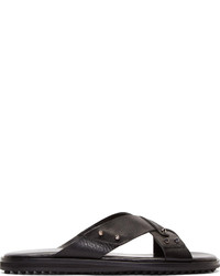 Alexander McQueen Black Leather Studded Cross Sandals