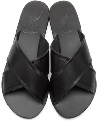 Ancient Greek Sandals Black Leather Thais Sandals