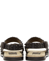 DSQUARED2 Black Matte Leather Studded Sandals
