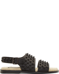 DSQUARED2 Black Matte Leather Studded Sandals