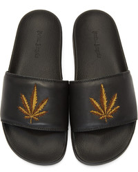 Palm Angels Black Weed Pool Slider Sandals