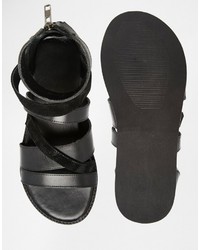 Asos Brand Gladiator Sandals In Black Leather
