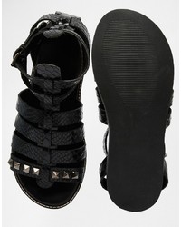 Asos Brand Gladiator Sandals In Black Snakeskin Effect Leather With Studs