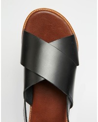 Asos Brand Sandals In Black Leather With Cross Over Strap