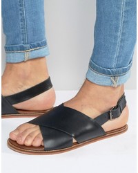 Asos Brand Sandals In Black Leather With Cross Over Strap