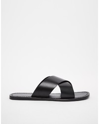 Asos Brand Sandals In Leather With Cross Over Strap