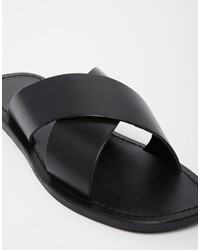 Asos Brand Sandals In Leather With Cross Over Strap