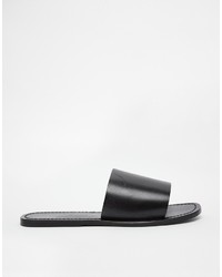Asos Brand Slide Sandals In Leather