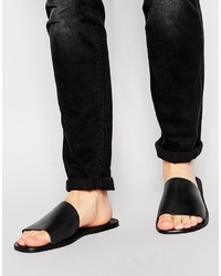 Asos Brand Slide Sandals In Leather