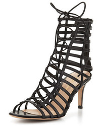 Gianvito Rossi Caged Leather Lace Up Sandal Black