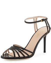 Sergio Rossi Caged Peep Toe Leather Sandal Black