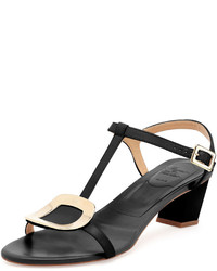 Roger Vivier Chips Leather T Strap Sandal Nero