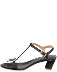 Roger Vivier Chips Leather T Strap Sandal Nero