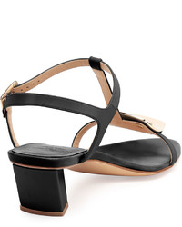 Roger Vivier Chips Leather T Strap Sandal Nero