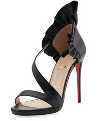 Christian Louboutin Col Ankle Ruffle Red Sole Sandal Black