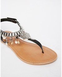 Asos Collection Fosse Leather Disc Charm Flat Sandals