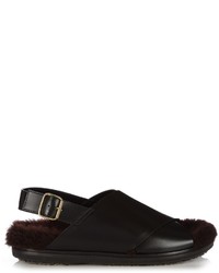 Marni Crossover Leather And Fur Slingback Sandals