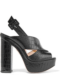 Charlotte Olympia Electra Croc Effect Leather Platform Sandals Black
