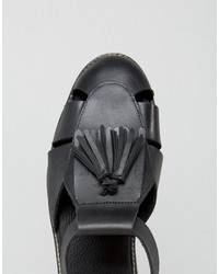 Asos Fisherman Sandals In Black Leather With Tassel