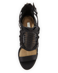 Cynthia Vincent Flora Caged Leather Sandal Black