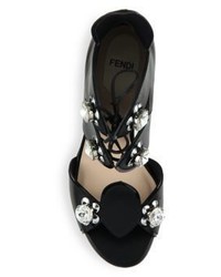 Fendi Flowerland Jeweled Leather Peep Toe Sandals